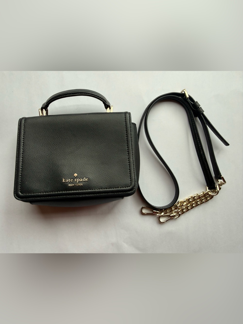 kate spade Black Pebbled Leather Mini Satchel with Gold Chain Strap